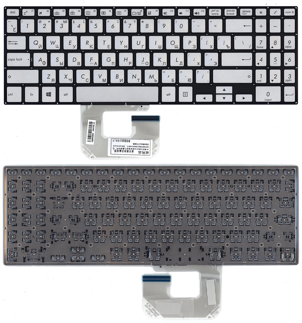 Клавиатура для ноутбука Asus  UX561UA Q505UA серебристая без рамки, с подсветкой