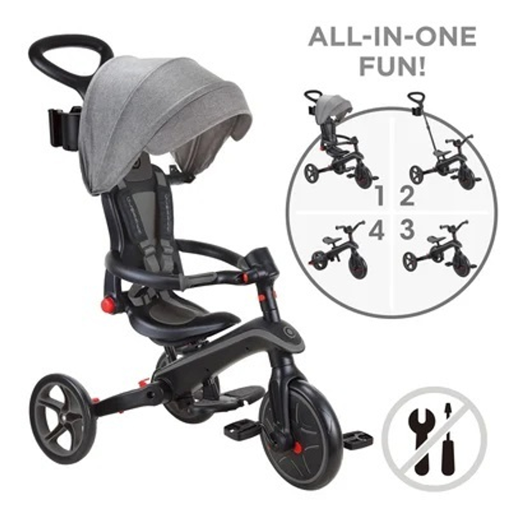 Велосипед-беговел Globber Trike Explorer Foldable 4 в 1 Black-Grey