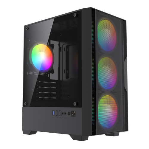 Корпус BaseTech eXtreme GFX-06, Без БП, mATX, чёрный, 4xFRGB FAN, 2xUSB2, 1xUSB3, бок: закалённое стекло (BT-GFX-06-MESH-4F-RGB)