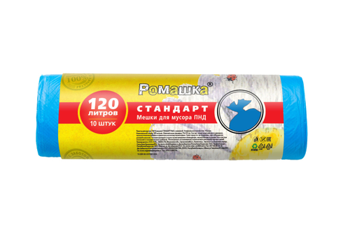 Мешки для мусора 120л РОМАШКА СТАНДАРТ 10шт ПНД 70*110 (30шт/кор)