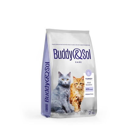 Сухой корм Buddy&Sol CARE SENSITIVE с индейкой для взрослых кошек с чувствительным пищеварением 2 кг