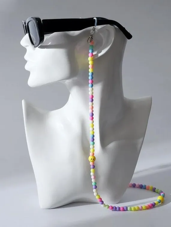 Цепочка для очков &quot;Смайлик&quot; бусинки, цветная, 70 см