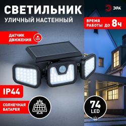 Светильник уличный ЭРА ERAFS012-05 на солнечной батарее настенный с датчиком движения | Садовые фасадные светильники