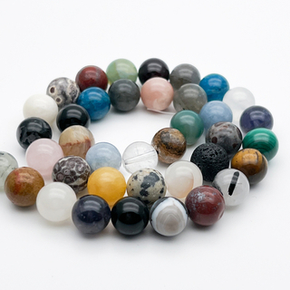 Натуральные камни микс бусины, диаметр около 10-10,6 мм, цена за нить 39 бусин