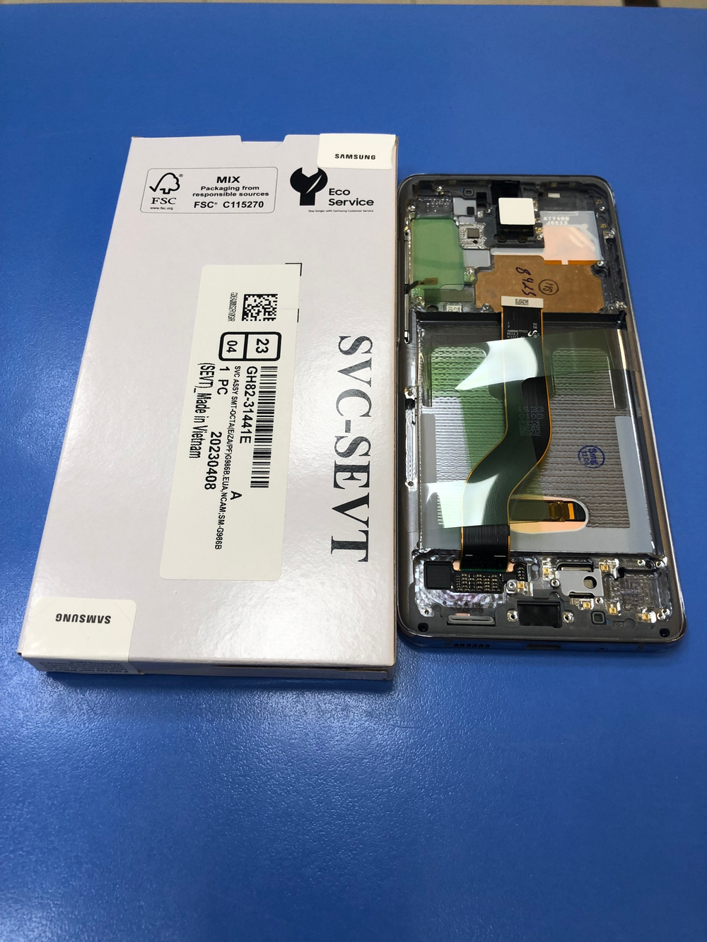 Самсунг G985/986 Galaxy S20 Plus  Дисплей в сборе с тачскрином и серой рамкой Оригинал Сервисный