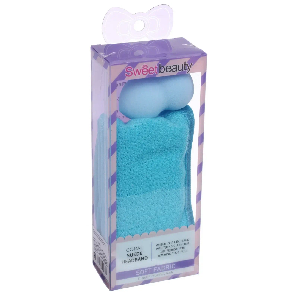 Набор косметический повязка и спонж «FRIDA», цвет голубой, 17,5*7см