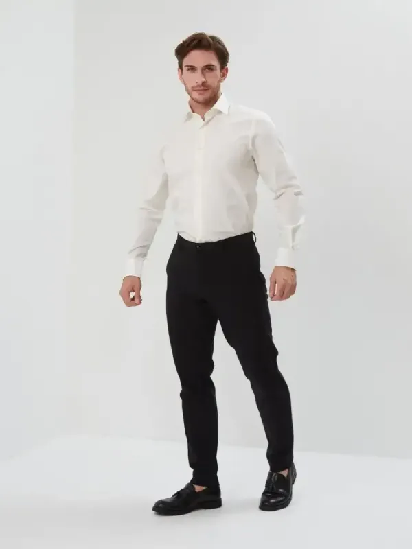 Рубашка приталенная SLIM FIT с длинным рукавом, молочная