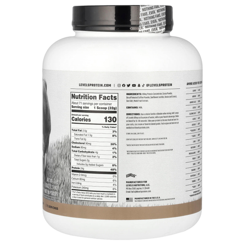 Levels, Порошок из сывороточного протеина от травяного откорма, шоколадный мокко, 2,27 кг (5 фунтов)