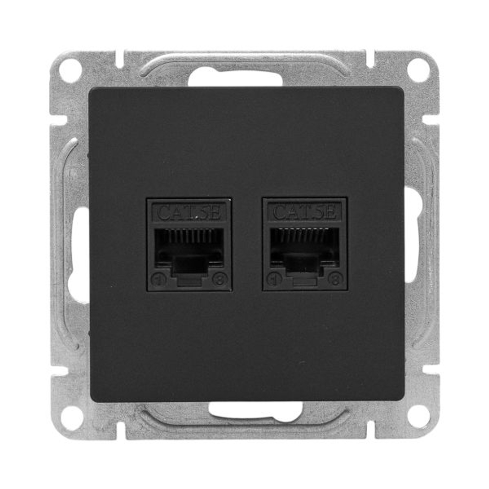 Механизм розетки RJ45 - 2шт, (cat5), чёрный Эпика EKF