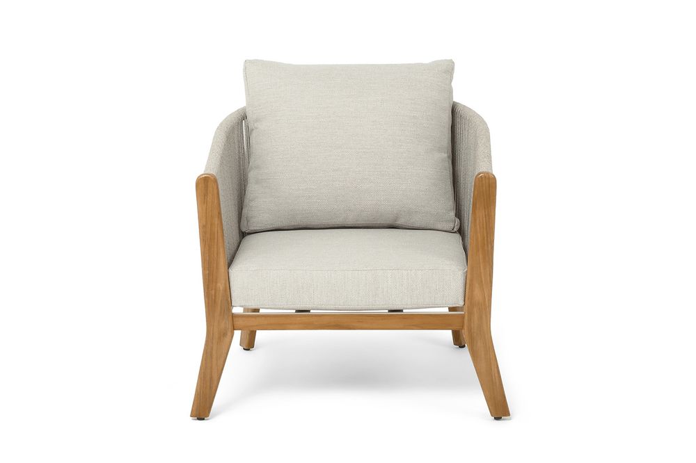 "Сидней" кресло плетеное из роупа, основание тик, каркас алюминий бежевый, роуп бежевый, ткань бежевая