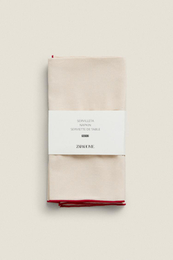 ZARA HOME САЛФЕТКА С ВЫШИВКОЙ, БЕЛЫЙ/КРАСНЫЙ