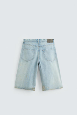 ZARA ДЖИНСОВЫЕ ШОРТЫ-БЕРМУДЫ BAGGY FIT В ВИНТАЖНОМ СТИЛЕ, ГОЛУБОЙ