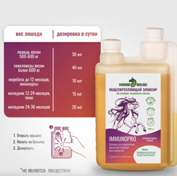 Эликсир ОБЩЕУКРЕПЛЯЮЩИЙ ImmunoPro на основе льняного масла для лошадей Horse-Bio, 1000 мл
