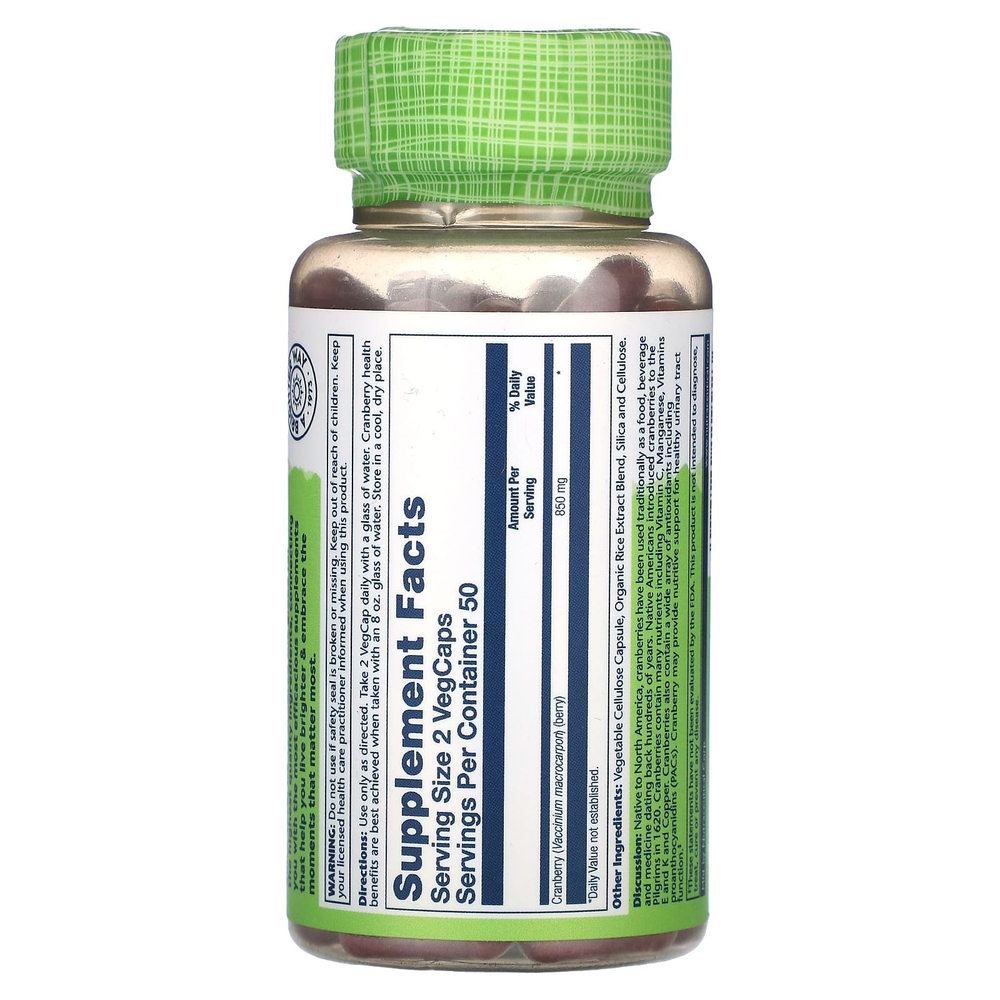 Solaray, True Herbs, клюква, 100 растительных капсул (425 мг на капсулу)