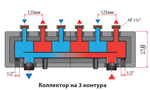 Распределительный коллектор KHW-7-3 Huch EnTEC (Хух ЭнТЕК) на 3 отопительных контура до 200 кВт (арт.105.03.125.70)