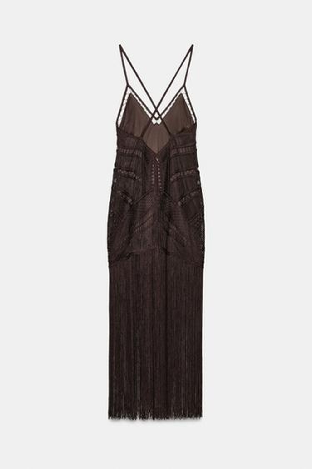 ZARA ДЛИННОЕ ПЛАТЬЕ С БАХРОМОЙ — ZW COLLECTION, КОРИЧНЕВЫЙ