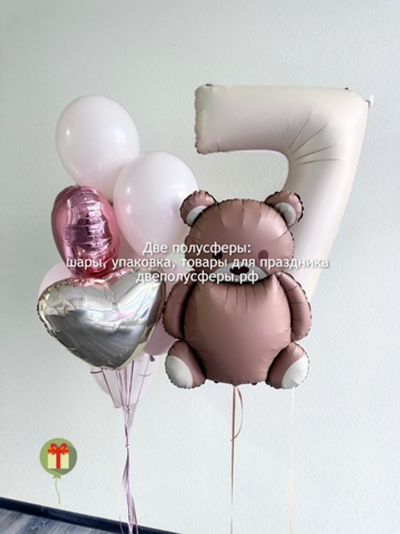 Фольгированный мишка и фонтан с цифрой