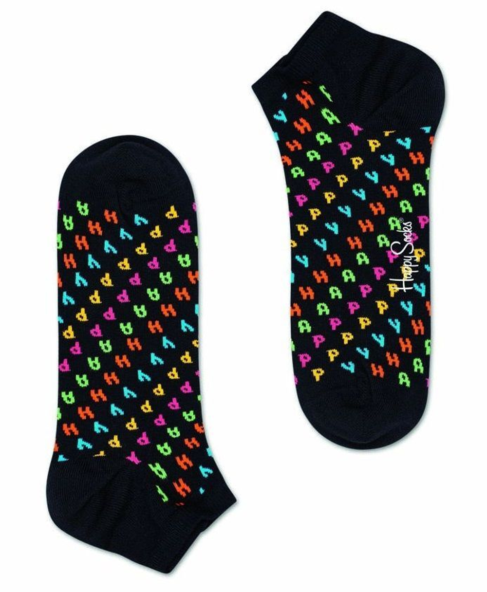 Низкие носки унисекс Happy Low Sock с цветными надписями (Размер: 25) (Цвет: черный)