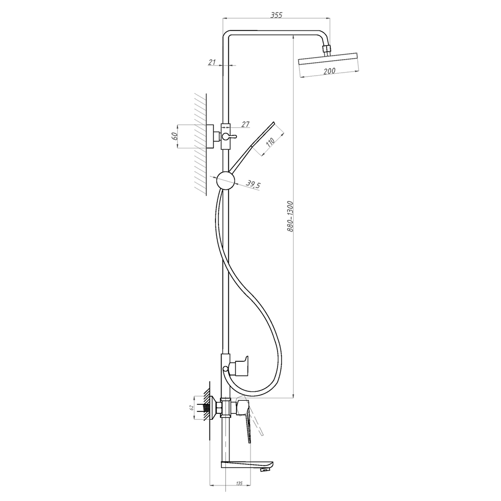 Душевая система 35к ПРОФСАН ПСМ-301-8 "STEEL BLACK" нерж сталь,лейка "Троп душ"ЧЕРНЫЙ-БРОНЗА