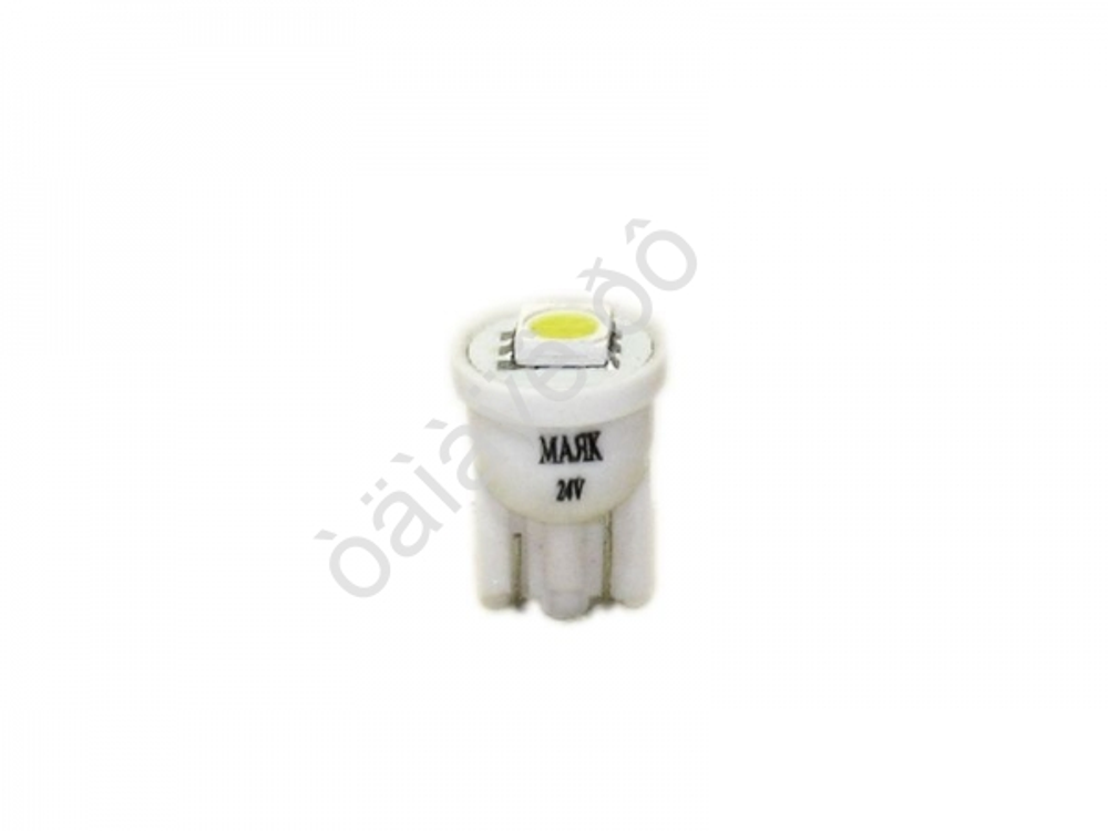 Светодиод 24V T10  1SMD 5050 WHITE Маяк W2,1x9,5D (без цок.) 24T10-W/1SMD(5050)