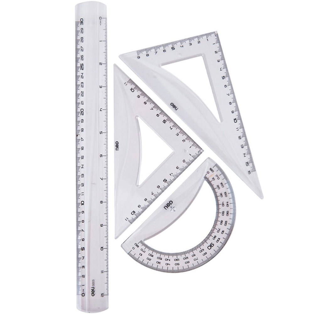 Набор линеек Deli "Pioneer" (угольник .2 шт, линейка 30 см,транспортир)