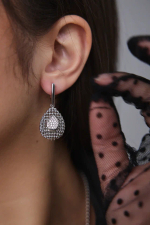 Серьги "Милора" капля с цирконами, оттенок серебро