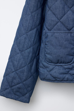 ZARA СТЕГАНАЯ КУРТКА С ОТСТЕГИВАЮЩИМСЯ ВОРОТНИКОМ И ЦВЕТОЧНЫМ ПРИНТОМ, СИНИЙ