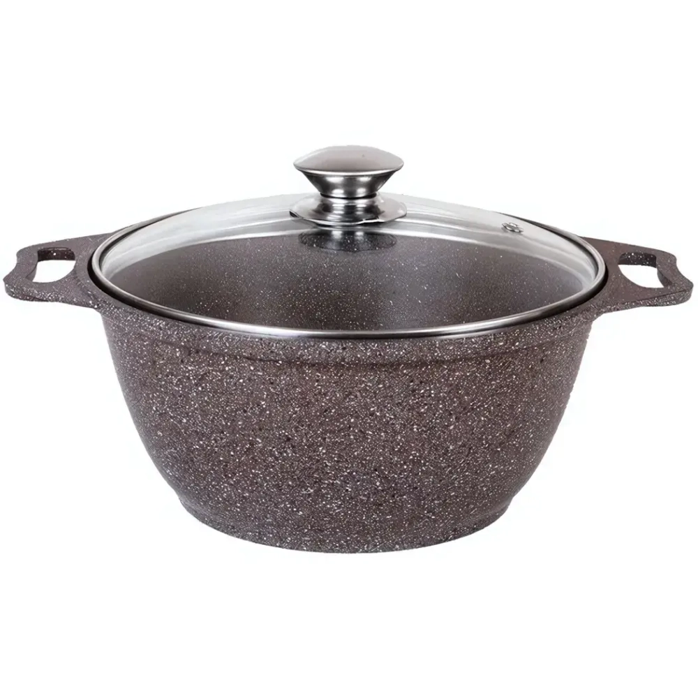 Кастрюля 2л «Мраморная»(кофейный мрамор) со стеклянной крышкой кмк22а