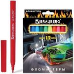 Фломастеры BRAUBERG "InstaRacing", 12 цветов, вентилируемый колпачок, карт. упаковка, выборочный лак, увел. срок службы, 150548