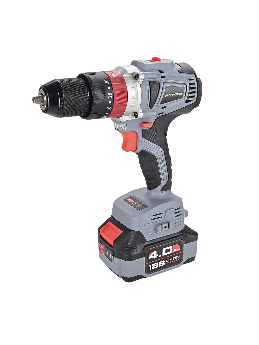 Аккумуляторная бесщеточная ударная дрель MKDHP-18V (18В,Li-ion-2шт, 4.0Ач, 90Нм, 2 скорости, З/У, в кейсе)