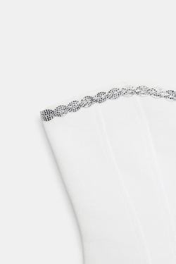 ZARA ЭЛАСТИЧНЫЙ ТОП-КОРСЕТ СО СТРАЗАМИ, ЖЕЛТОВАТО-БЕЛЫЙ