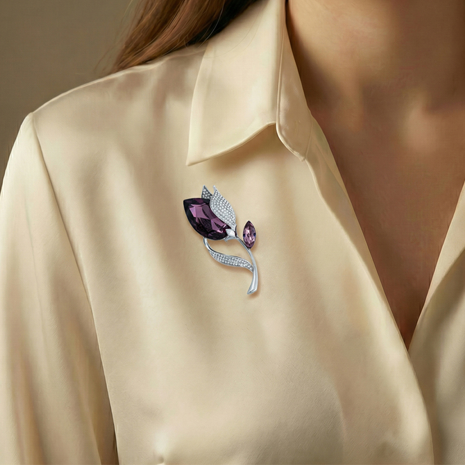 Брошь Fiore Luna Тюльпан Чешский горный хрусталь XR11501W V/S