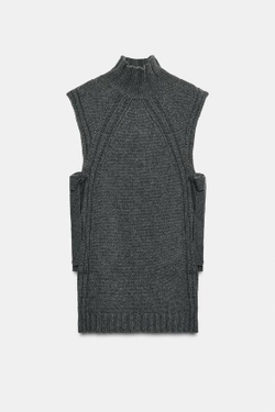 ZARA ЖИЛЕТ ИЗ СМЕСОВОЙ ШЕРСТИ С РАЗРЕЗАМИ, СЕРЫЙ МЕЛАНЖ