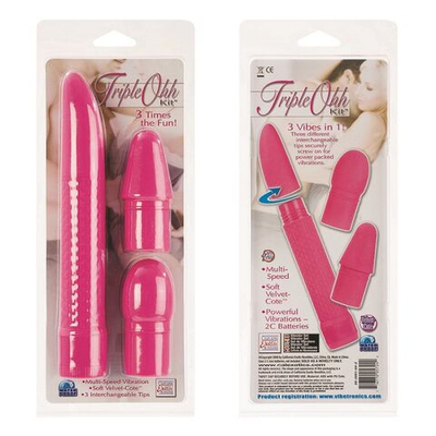 Розовый вибромассажёр с 3 сменными насадками TRIPLE OHH KITS (Цвет: розовый)