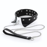 Ошейник воротничок с поводком цепочкой кожа черный белый