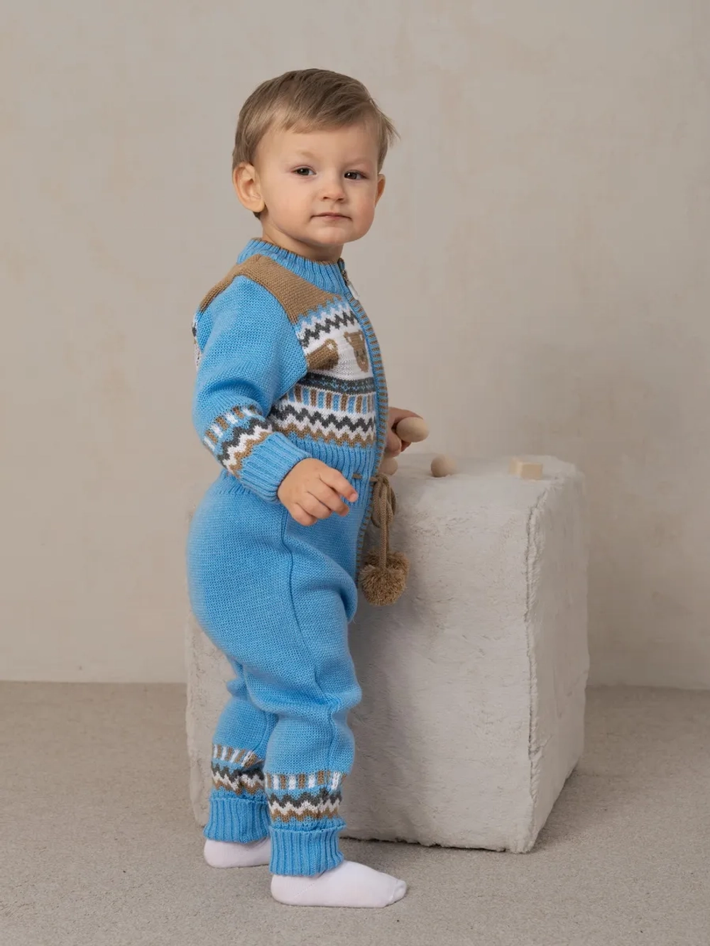 Вязаный комбинезон для новорожденных и малышей на молнии