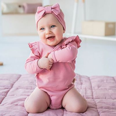 Ruffled long-sleeved kimono bodysuit 3-18 months - Rose