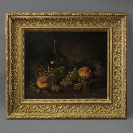 Винтаж: Картина антикварная «Натюрморт с фруктами и вином»