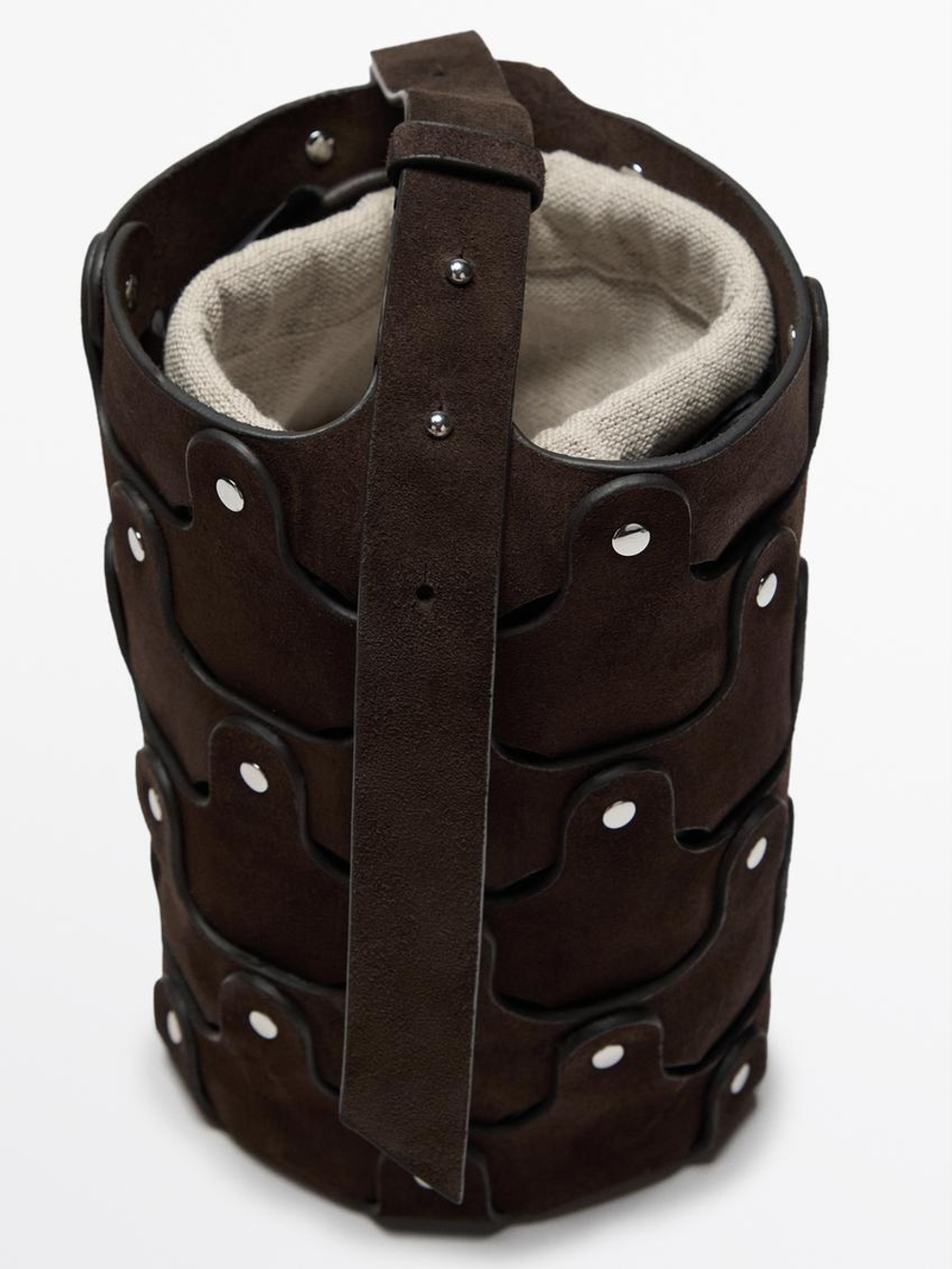 Massimo Dutti Сумка-мешок из замши с заклепками, коричневый