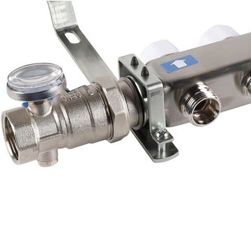 Коллектор Rommer 1"x3/4" на 7 контуров с расходомерами в сборе (нерж. сталь) RMS-1210-000007