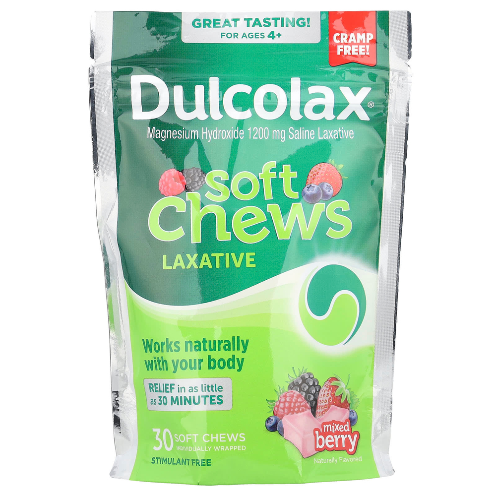 Dulcolax, Soft Chews, слабительное, для детей от 4 лет, ягодное ассорти, 30 жевательных таблеток