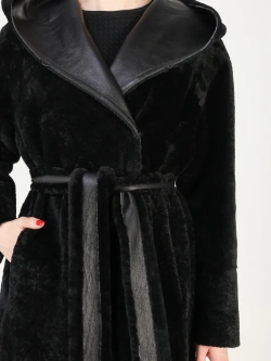 Дубленка зимняя шуба натуральная с капюшоном двухсторонняя