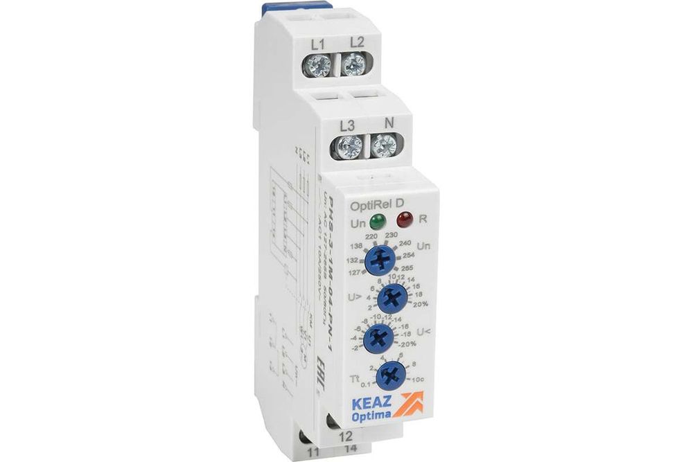 Реле контроля фаз OptiRel D PHS-3-1M-05-PN-2 повышенного/пониженного асимметрии 3Ф+N 2CО КЭАЗ