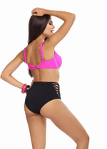 Раздельный купальник: лиф на косточках и высокие плавки (Размер: 70F/36) (Цвет: розовый с черным)