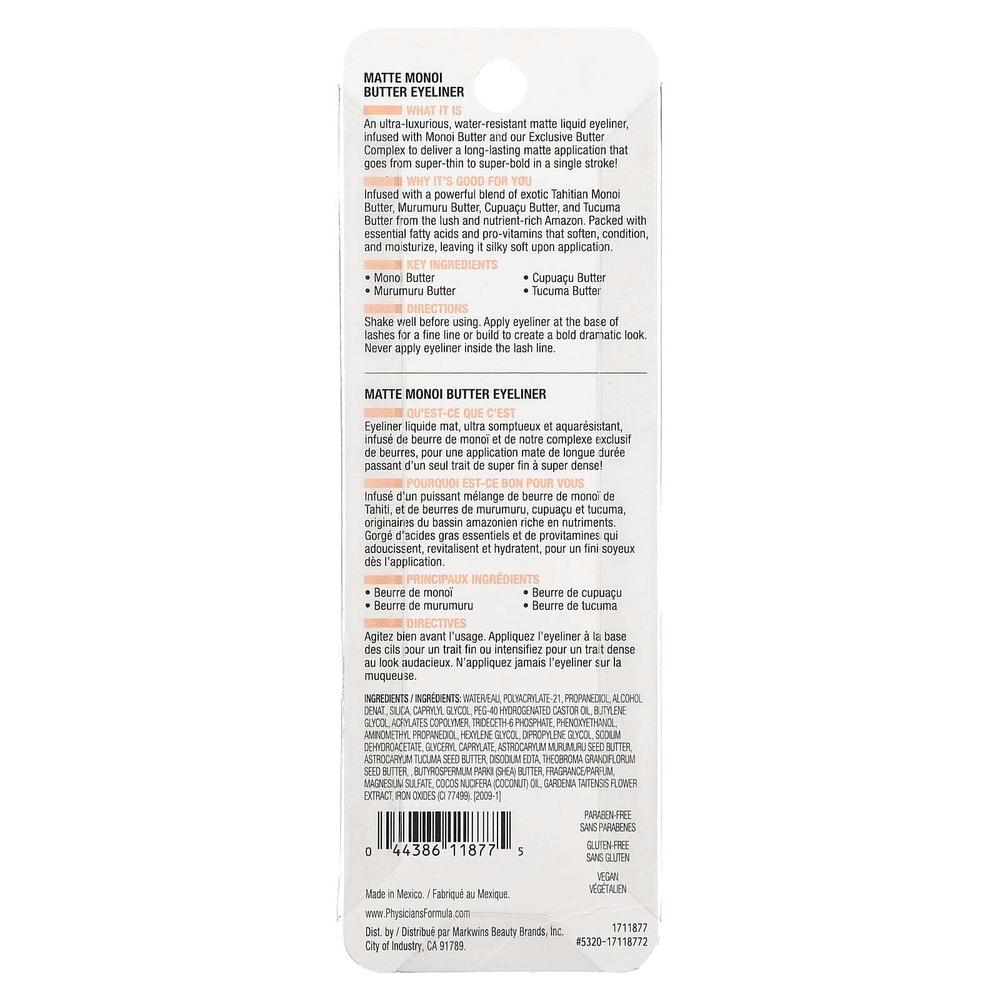 Physicians Formula, Matte Monoi, масляная подводка для глаз, 1711877 матовый черный, 6 мл (0,2 жидк. унц.)