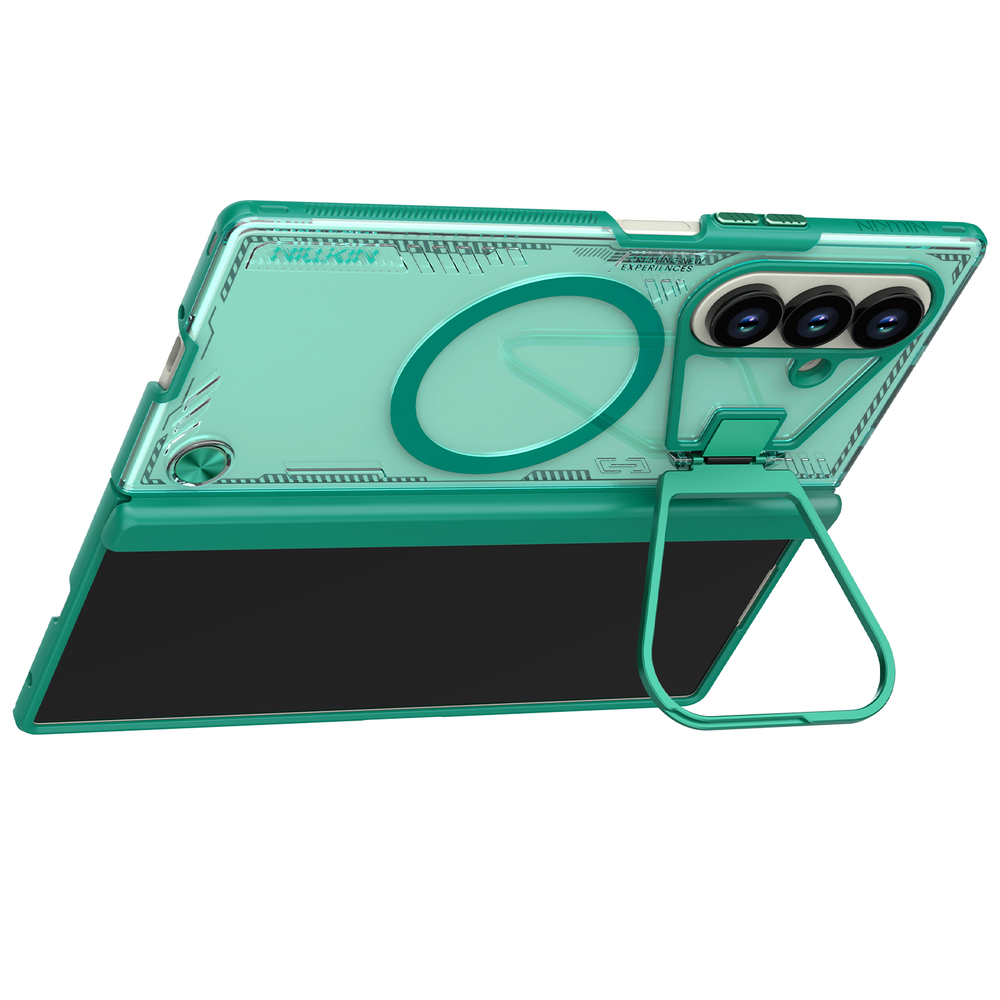 Чехол зеленого цвета с MagSafe от Nillkin с металлической откидной крышкой для камеры на Samsung Galaxy Fold 7, серия Iceblade Prop Magnetic