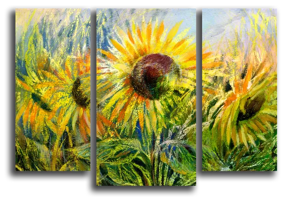 Модульная картина "Пастельные подсолнухи"