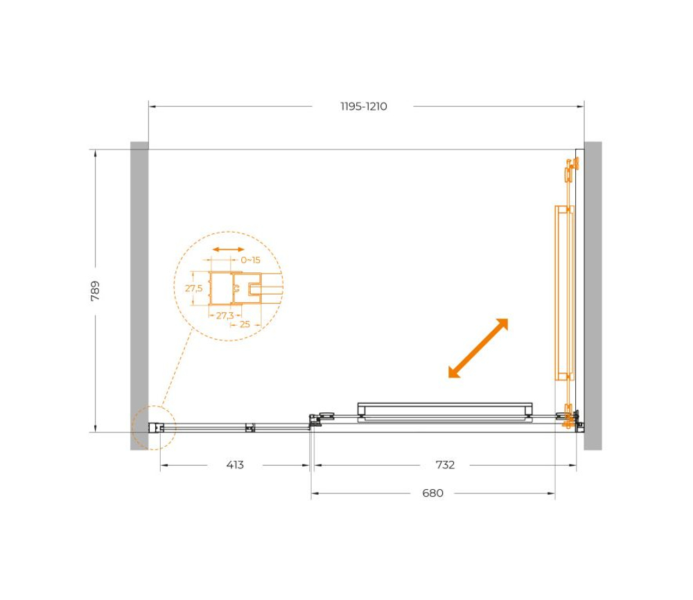 Душевая дверь Cezares LUX-B-FS-11-120-C-GM, 120х195, профиль оружейная сталь, стекло прозрачное