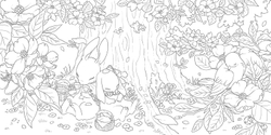 In the forest of a Fairytale full of flowers. Coloring Book