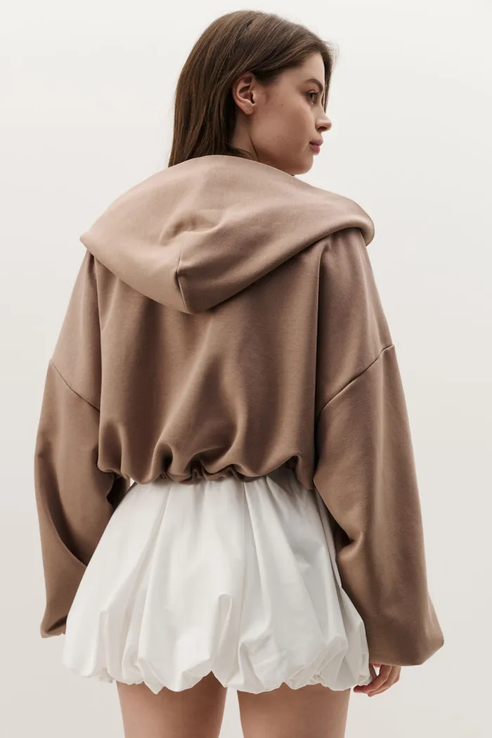 Укороченное худи на молнии цвета капучино